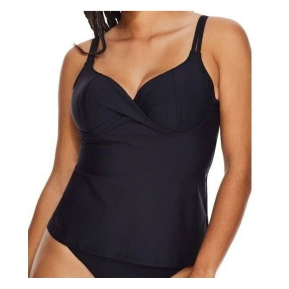 Birdsong Size 34DD Bare Necessities Black Underwire Wrap Tankini Swim Top